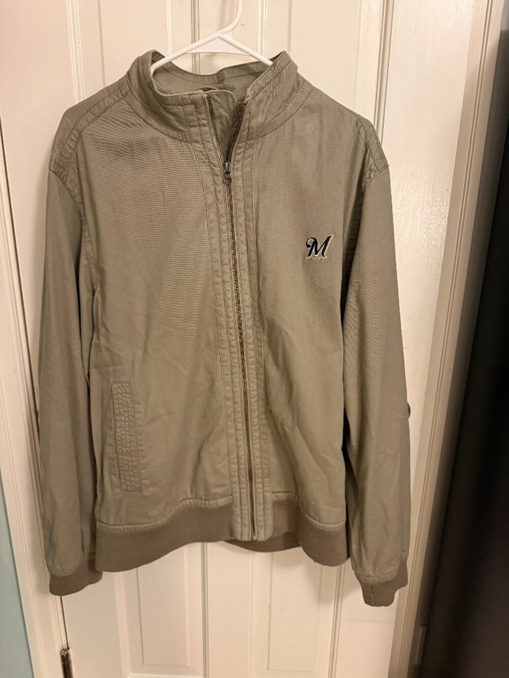 Milwaukee Brewers Cutter & Buck Jacket Large | Tan Full Zip M Wheat Logo MLB